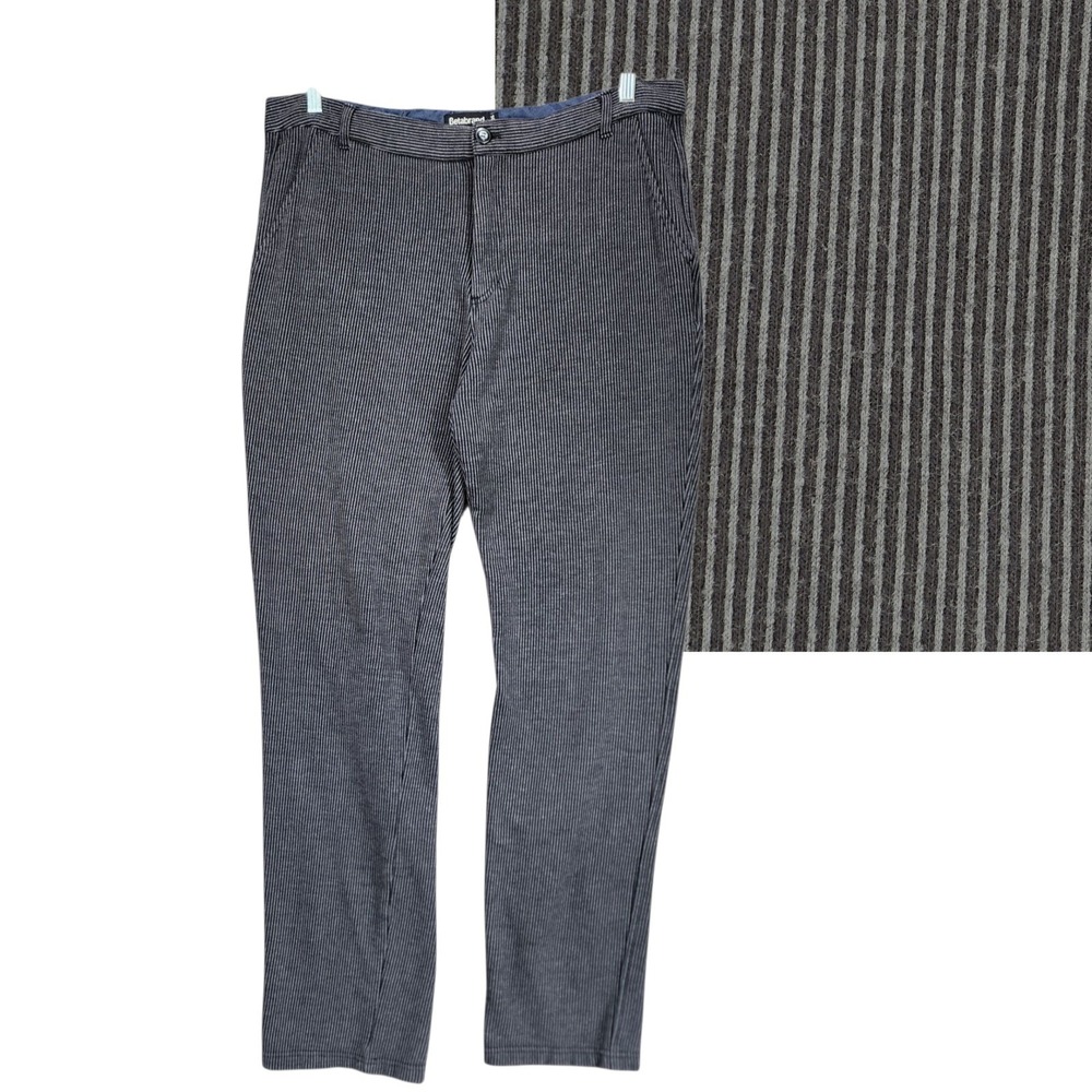 Betabrand Dress Pants Sz 36x36 Mens Striped Black Gray Career Casual Soft Fleece
